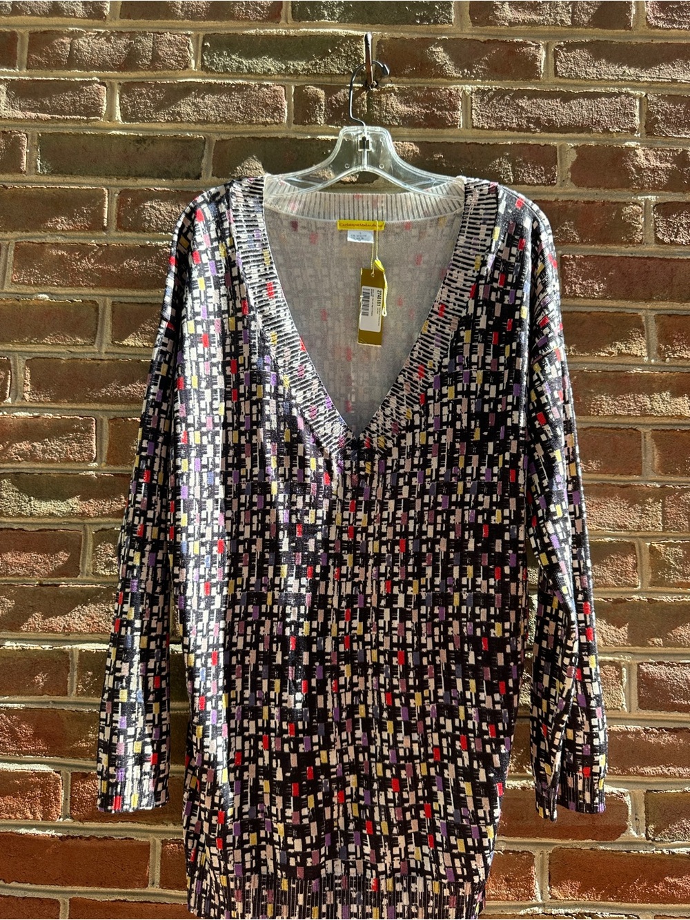 NWT Catherine Malandrino Geometric Print V Neck Tunic Sweater Size S